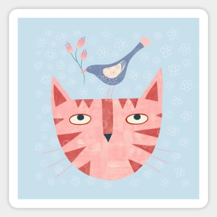 Cat Bird Flower Magnet